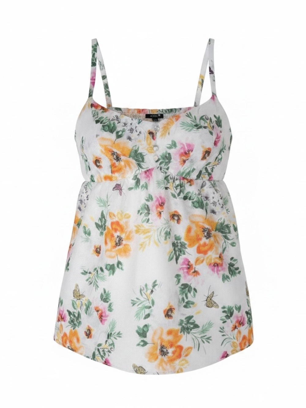 torrid White Floral Spaghetti-Strap Camisole with Yellow Accents